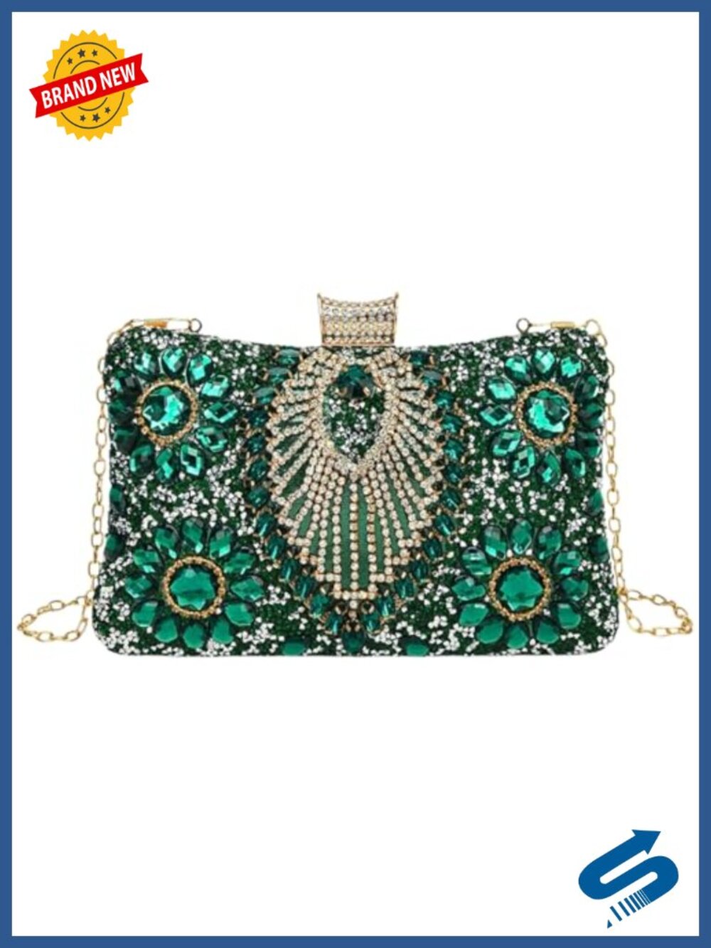 Rhinestone Clutch Purse Leaf Diamond Evening Bag Detachable Chain